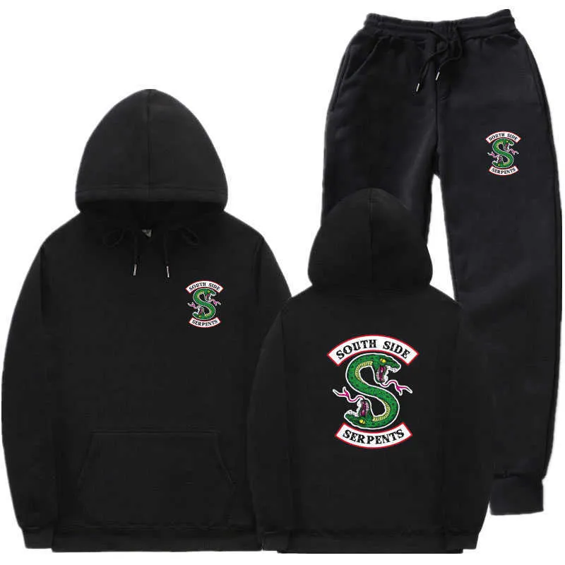 Streetwear Fleece Riverdale Hoodie e Calças Outono Inverno Hoodie Capuz Homens Mulheres Sul Sorventes Sweatpants Terno X0610