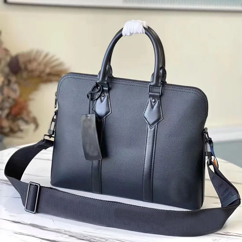 Pasta de luxo masculina bolsa de negócios bolsa de computador designer de couro genuíno bolsas de laptop carta mensageiro com zíper com placas de identificação bolsas multifuncionais bolsa preta