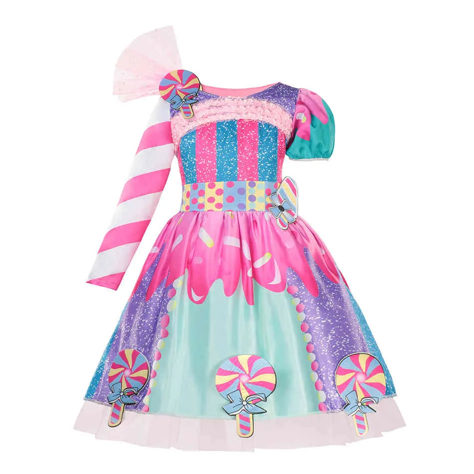 2021 New Fashion Baby Girl Candy Dress Kids Halloween Party Costume Färgglada Bollkakor 2-12 år Barnkläder 210326