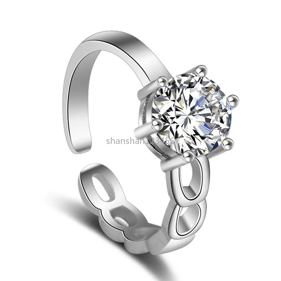 銀の調節可能なダイヤモンドソリティアリングの中空鎖立方ジロンリングバンドのための婚約のためのバンド婚約のウェディングファッションジュエリーギフト