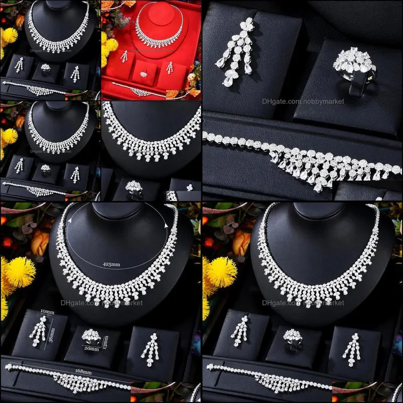 Earrings & Necklace Blachette Noble Luxury Bracelet Ring 4PCS Women`s Wedding Banquet Exquisite Zircon Fashion Jewelry Set