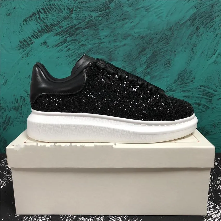 Moda Casual Sapatos Mulheres Homens Homens Diário Lifestyle Chaussures Skateboarding Shoe Plataforma Trendy Treinadores Black Glitter Shinny 02