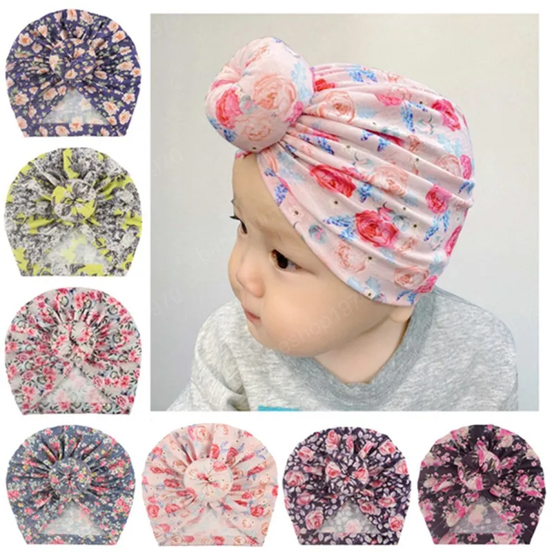 7 Colors Printed Polyester Newborn Hats Spring and Autumn Keep Warm Caps Handmade Donut Bonnet Children Headwear Photo Props