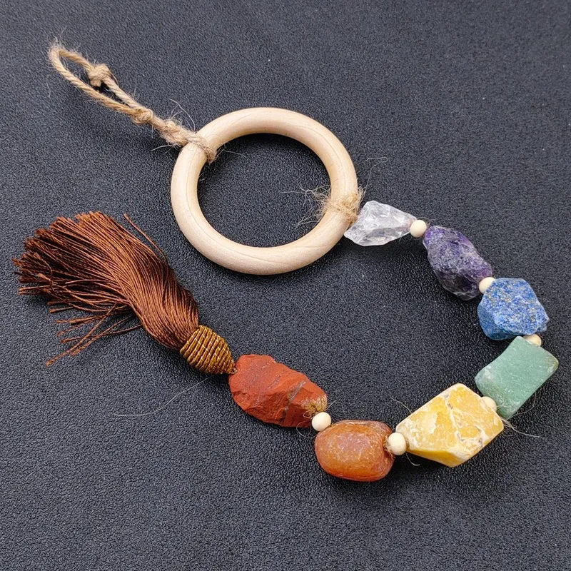 7 Chakra Yoga Surowy Tumbled Natural Stone Car Wall Wiszące Wisiorek Tassel Gemstone Handmade Healing Home Window Decor Decor