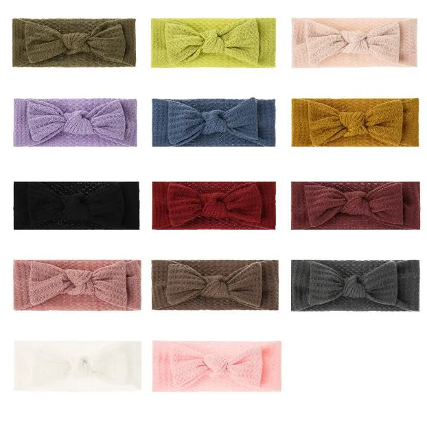 2021 16.5*6.5 CM Infant Comfortable Breathable Knitting Nylon Headband Solid Color Bows Elastic Hairband Newborn Headwear Kids Gift