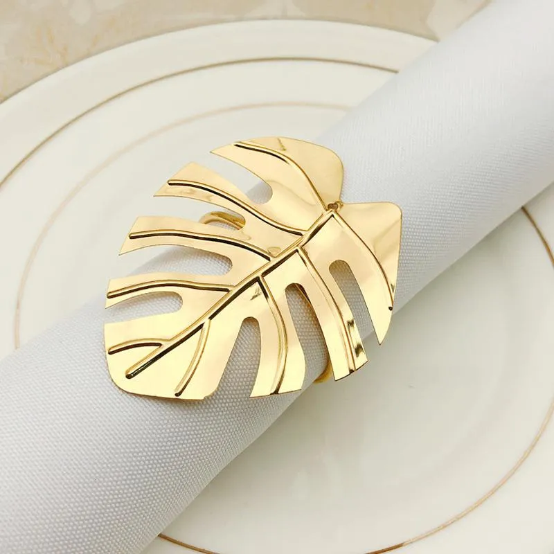 Gold Silver Leaf Napkin Rings Hotel Wedding Table Decor Napkins Buckle Festival Banquet Coffee Shop Desktop Decoration Towel Ring BH5034 TYJ