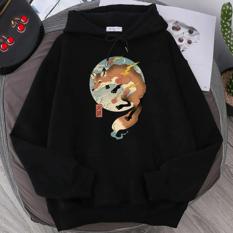 さらに100円引き◆MMLG◆FIRE FOX HOODIE Fire Fox Cartoon Oversized Hoodie Women Mens Loose Fit