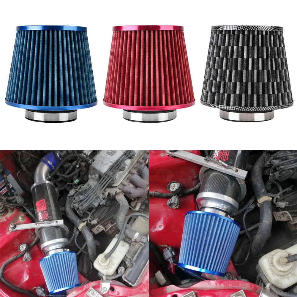 76mm 3 tums högflödesintag Filter Sport Power Mesh Cone Cold Air Induction Kit Universal Car Parts