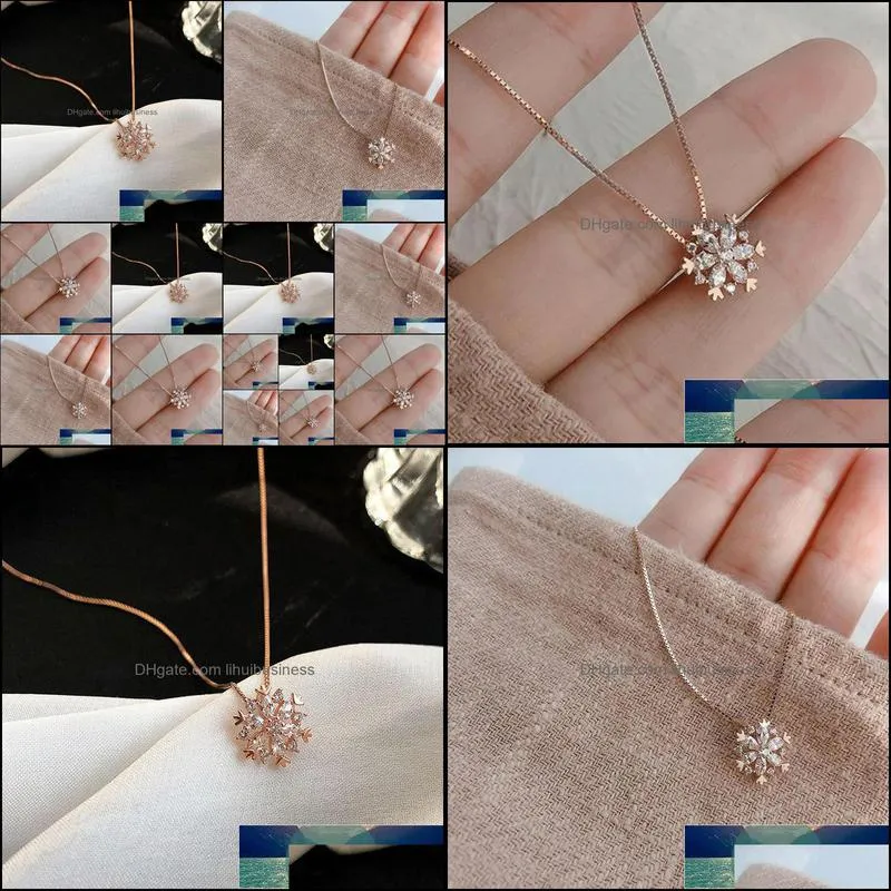 Exquisite Zircon Snowflake Women Pendant Necklace Fashion Beautiful Statement Clavicle Chain Girlfriends Christmas Jewelry Gifts