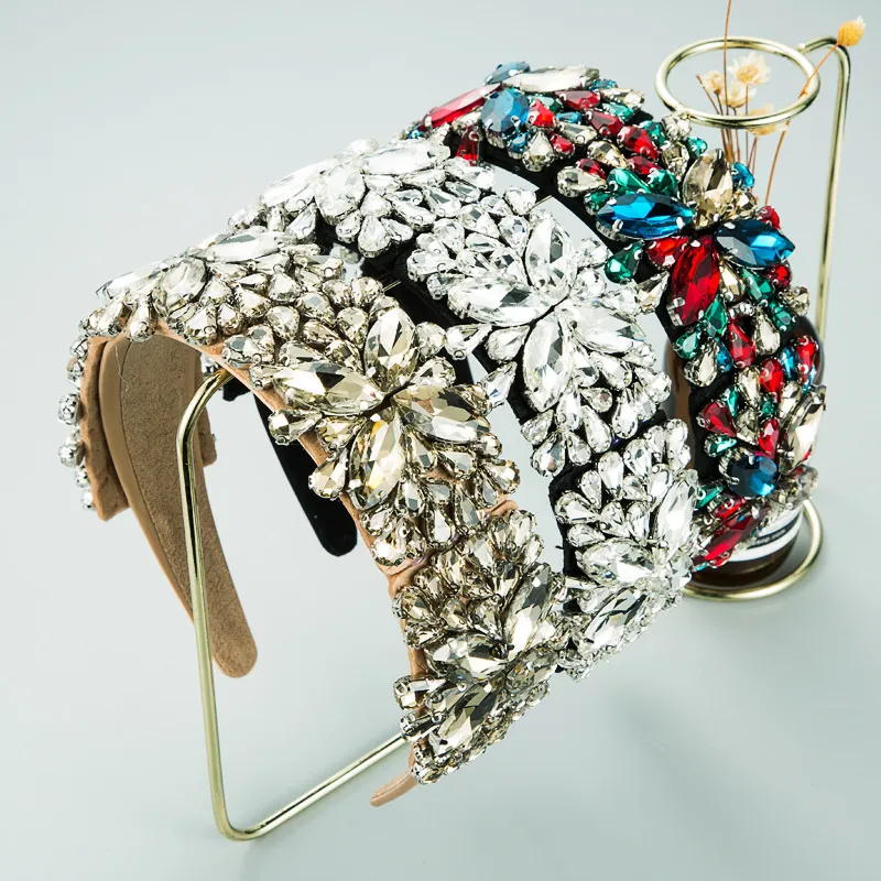 2021 Rhinestone Bling Crystal Baroque Headbands Colorful Wide Cross Diamond Luxury Hairband for Women Hair Accessories