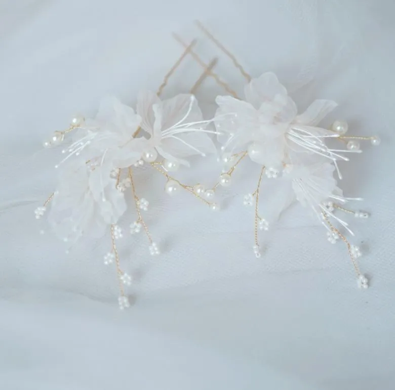 Hair Jewelryhair Jewelryyarn Flower Pins Bridal Clips Pearls Wedding Jewelry Piece Handmade Women Aessories Hairpins Drop Delivery 2021 Ej3O