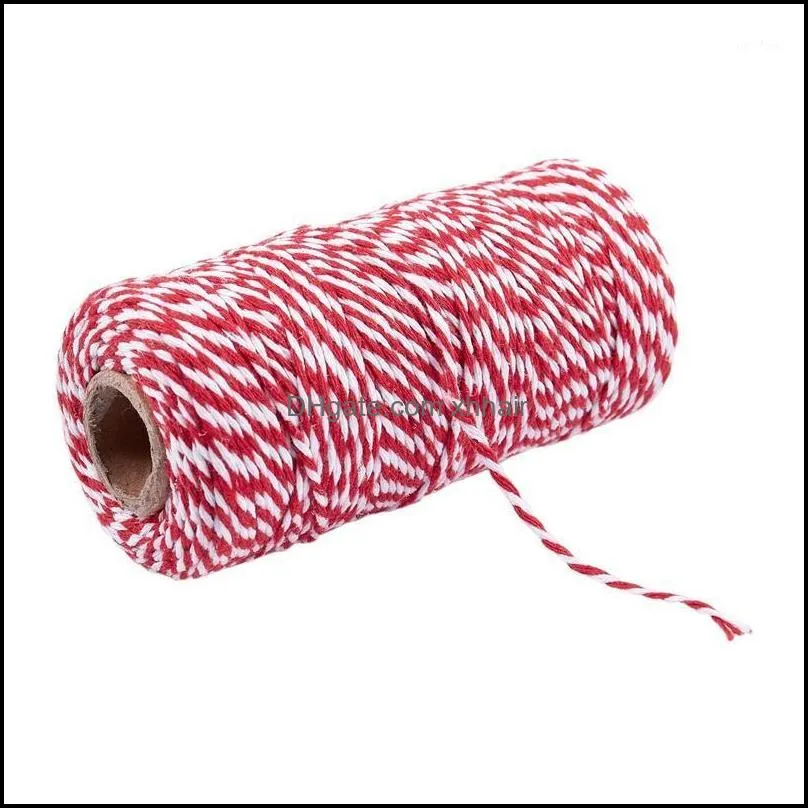 100m/roll 1.5-2mm Cotton Twine Stripe Line for Wedding Party Favour Gift Craft Package Supplies(red+white)1