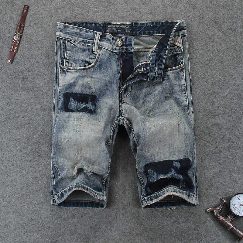 Włoski Styl Moda Mężczyźni Dżinsy Wysokiej Jakości Retro Szary Blue Designer Wash Ripped Denim Spodenki Lato Vintage Krótki RRV9