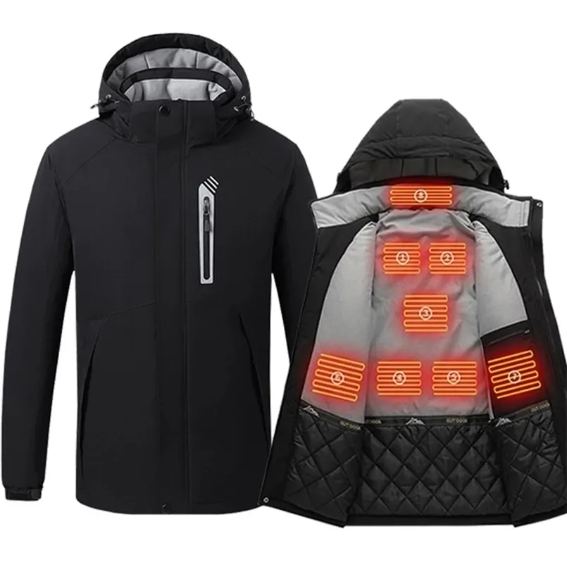 Hommes 8 zones veste chauffante hiver électrique vêtements chauffants USB charge imperméable coupe-vent chaleur extérieur ski manteau M-5XL 211014