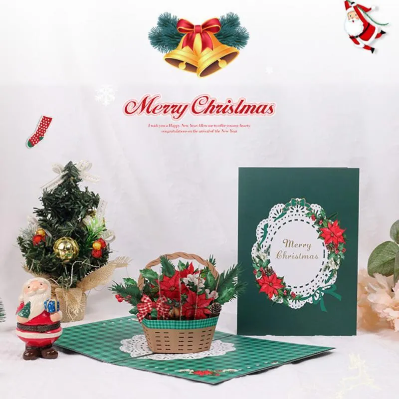 Greeting Cards 1pc 3D Christmas Tree -up Card Happy Holidays Year Merry Xmas Postcard Wholesale Supplier Gift