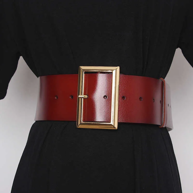 Crowskin Patent Leather Szeroki Waiistband Kobiety Marka Designer Zwykły Prawdziwy Skórzany Gorset Pasek Kobieta Vintage Winter Sukienka Paski Q0625