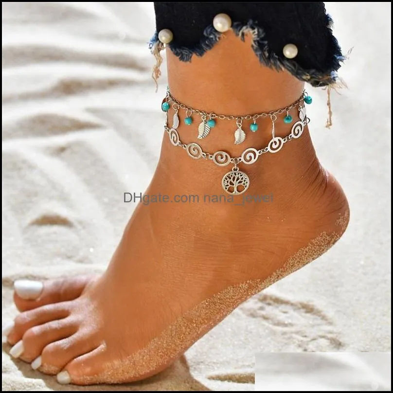 Leaf weave multilayer anklet chains Shell Elephant mermaid anklets foot bracelet summer Beach women fashion jewelry 817 Z2