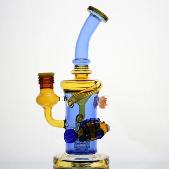Vintage Unique 10.5inch Glass Bong Water HOOKAH Pipes with perc Smoking Oil Burner With Bowl can put customer logo