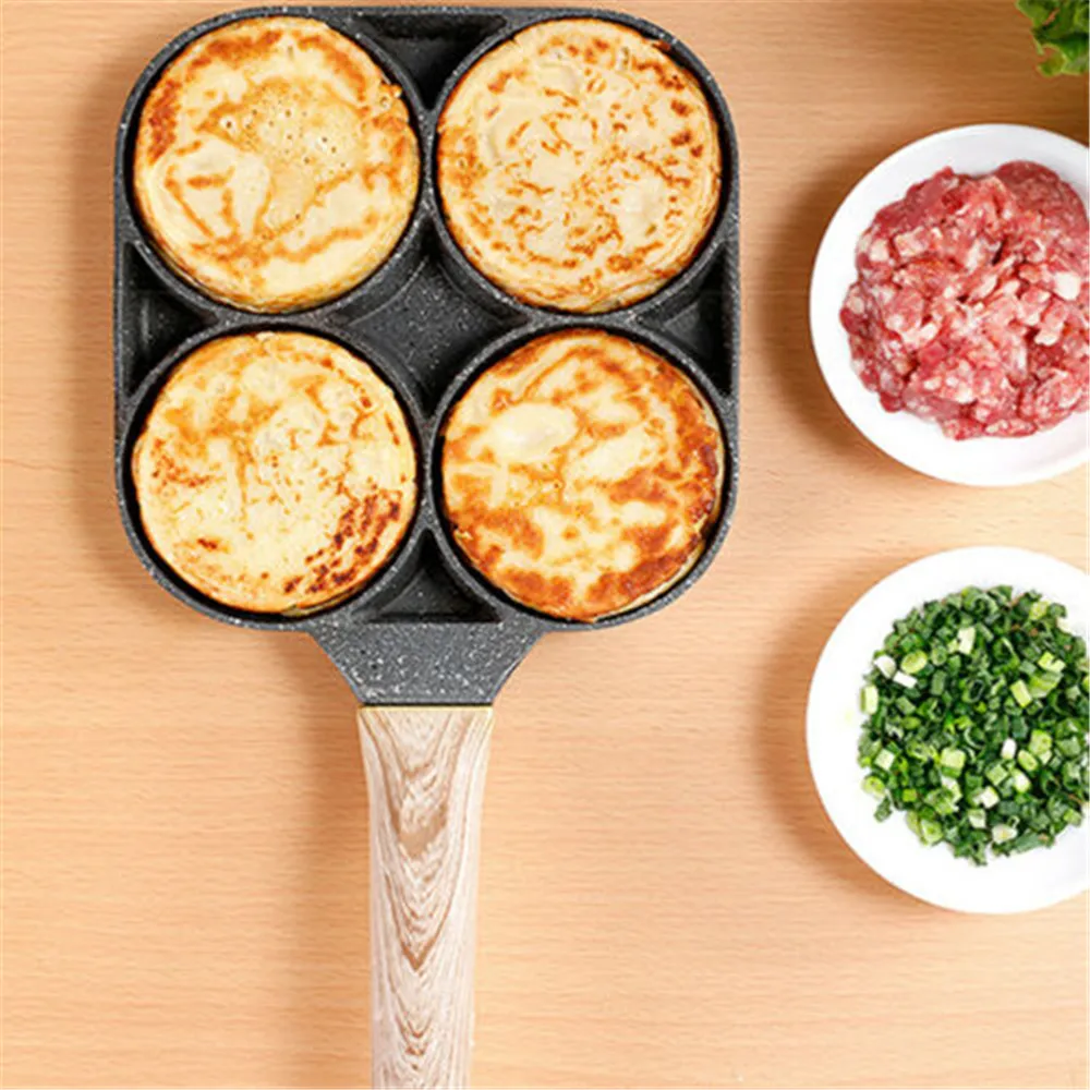 Vier koekenpan met steelpan verdikte non-stick omelet ei pannenkoek biefstuk koken ham pannen ontbijtmaker kookgerei