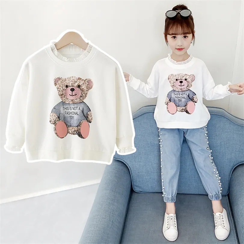 Spring Autumn Long Sleeve T-shirt For Girls Fashion Korean Style Teens Cotton Tops 4 6 8 10 12 Year Children Clothing 220309