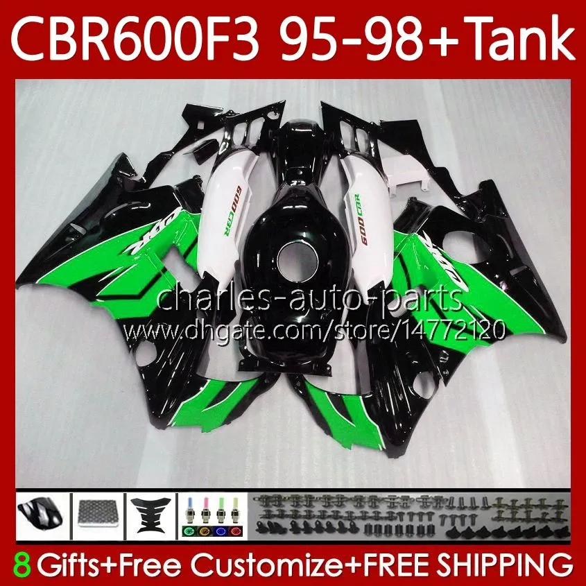 Bodywork +Tank For HONDA CBR600F3 600CC 600FS 95-98 Body 64No.171 CBR 600 600F3 CBR600 F3 FS CC 1995 1996 1997 1998 GREEN BLACK CBR600FS CBR600-F3 95 96 97 98 Fairing Kit