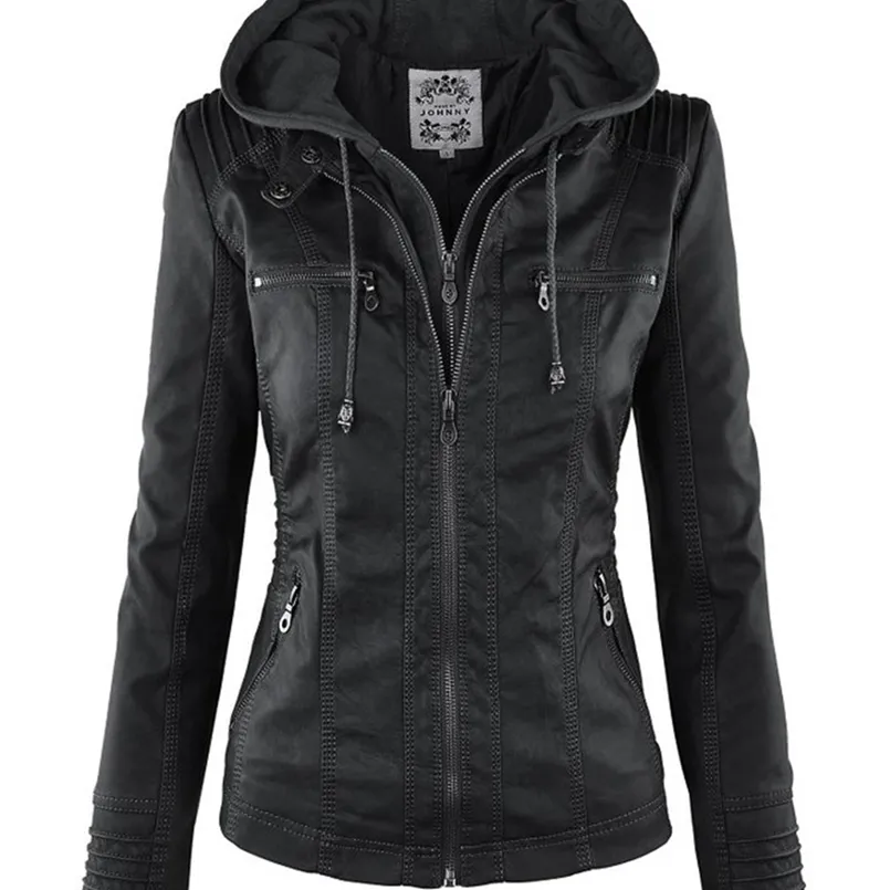 Jaqueta de couro falso gótico mulheres hoodies inverno outono motocicleta preto outerwear pu básica casaco 211118