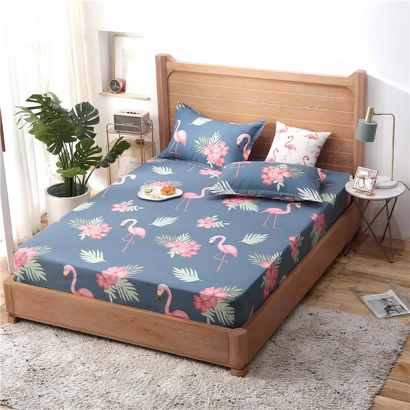 Lakan uppsättningar hem 1pcs flamingos tecknad säng på elastiska band gummi sheet madrass täcker nordisk monterad vuxen dubbel storlek 47