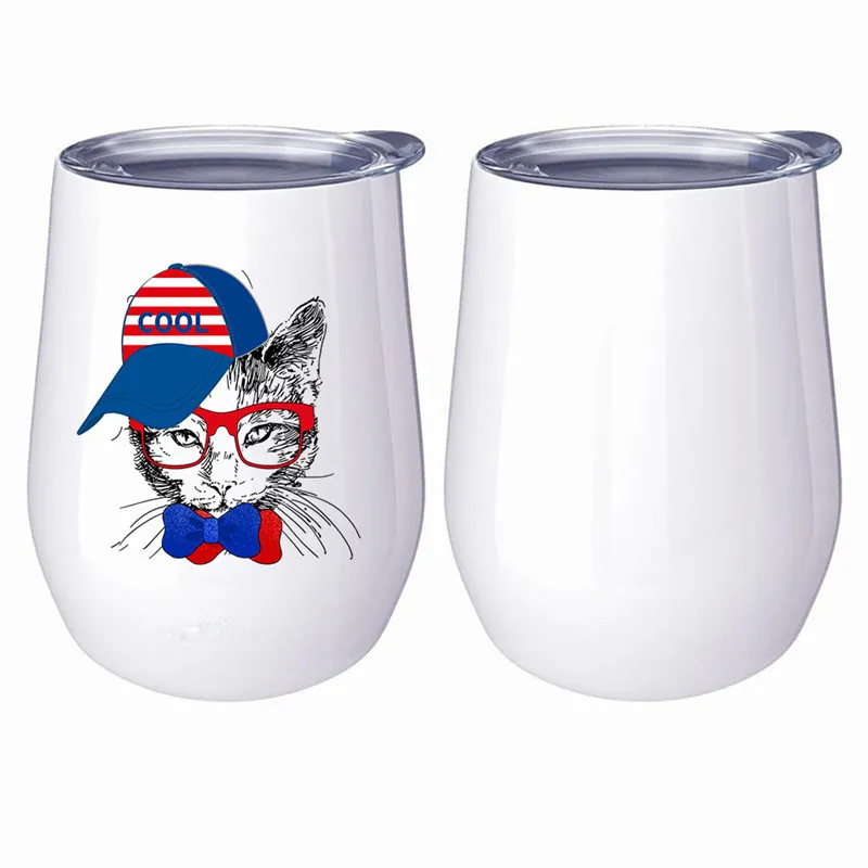 12oz sublimação de vinho tumbler caneca aço inoxidável de aço inoxidável dupla forma copo branco DIY canecas com tampa de selo presente original para o dia da mãe