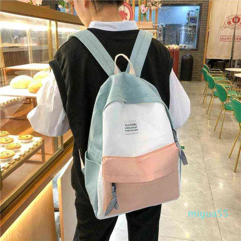 Backpack style Ladie Contrast Color Preppy Style Trendy School Bag for Teenage Girl College Female Mochila