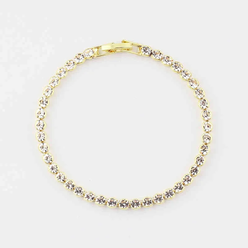 Dainty CZ Diamond Brass Tennis Bracelet Round Zircon Tennis Chain Bracelet