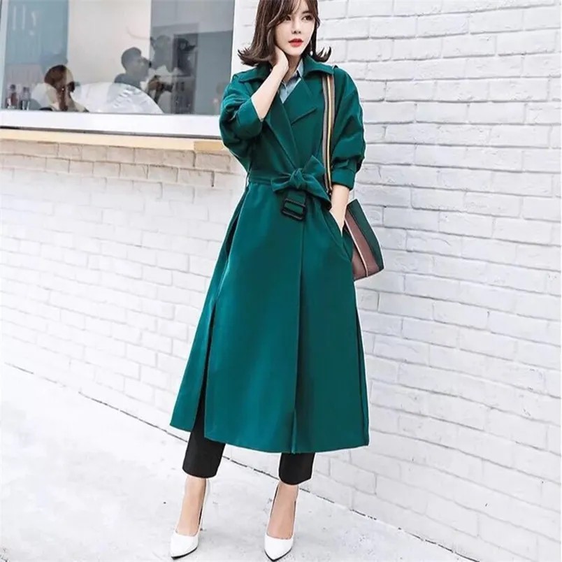 Womens Spring Trench Coat: Elegant Adjustable Waist Long Cardigan