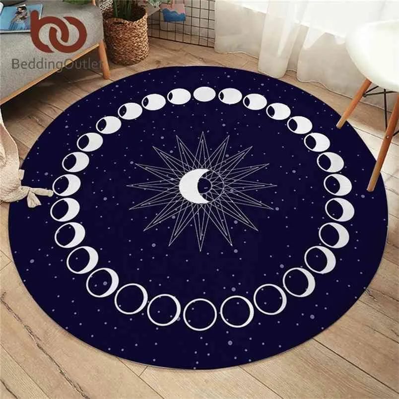 Beddingoutlet Eclipse Round Carpet Moon Star Mattor för vardagsrum Galaxen Non-Slip Mat Mattor Blå Dekorativ Golvmatta 150cm 210917