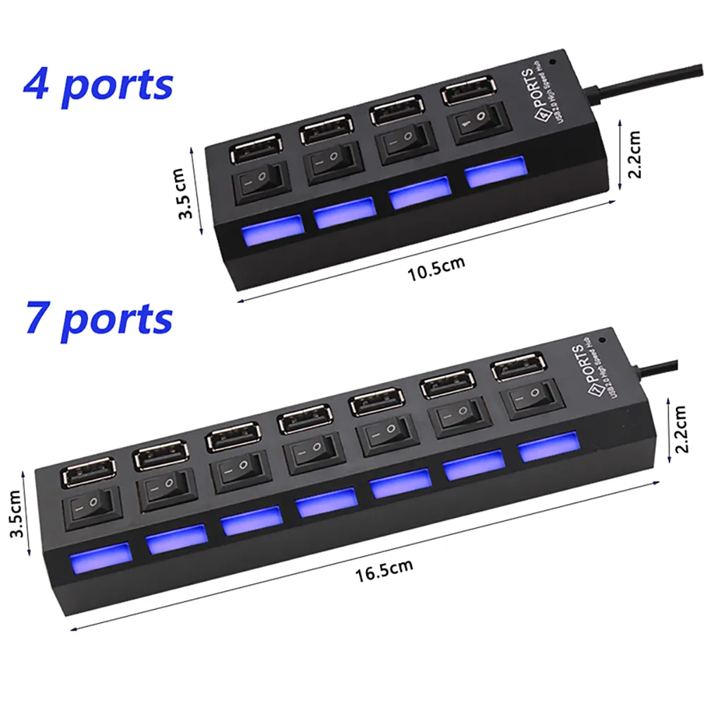 USB SPLITTTER HUB استخدام محول الطاقة 4/7 منفذ متوسع متعددة 2.0 USB HUB مع التبديل للكمبيوتر