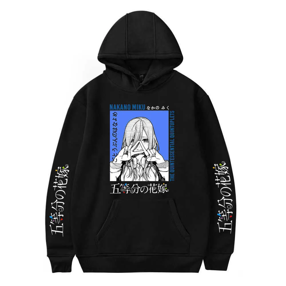 Zwart Hooded Comic The Quintessential Quintuplets Hoodies Mannen Sweatshirts Dames Herfst Hip Hop Hoodie Jongens Meisjes Pullovers 210720