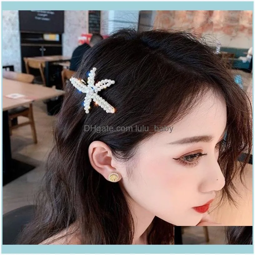 FACEINS Korean Style Starfish Pearl s For Women Crystal Jewelry Female Hair Clip Accessories Fairy Hairpin