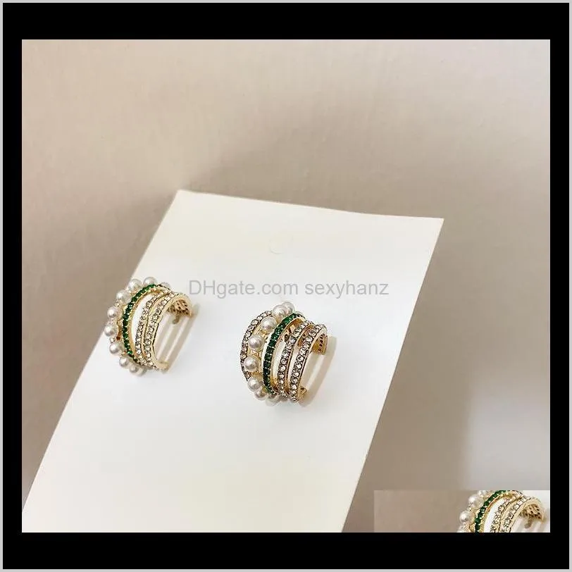 korean trendy double layer pearl rhinestone hoop earrings for women fashion ear jewelry boucle d`oreille & huggie