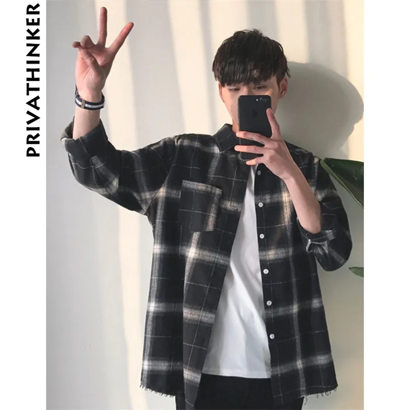 Privathinker Plaid Shirts Oversized Z Długim Rękawem Koszula Mężczyźni Kobiety Casual Flanel Burna Harajuku Mężczyzna Strip 210626