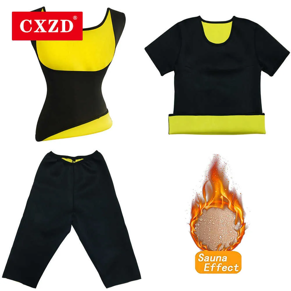 CXZD Women Waist Trainer Slim Corset Neoprene Sauna Tank Top Vest + Pant Weight Loss Body Shaper Shirt