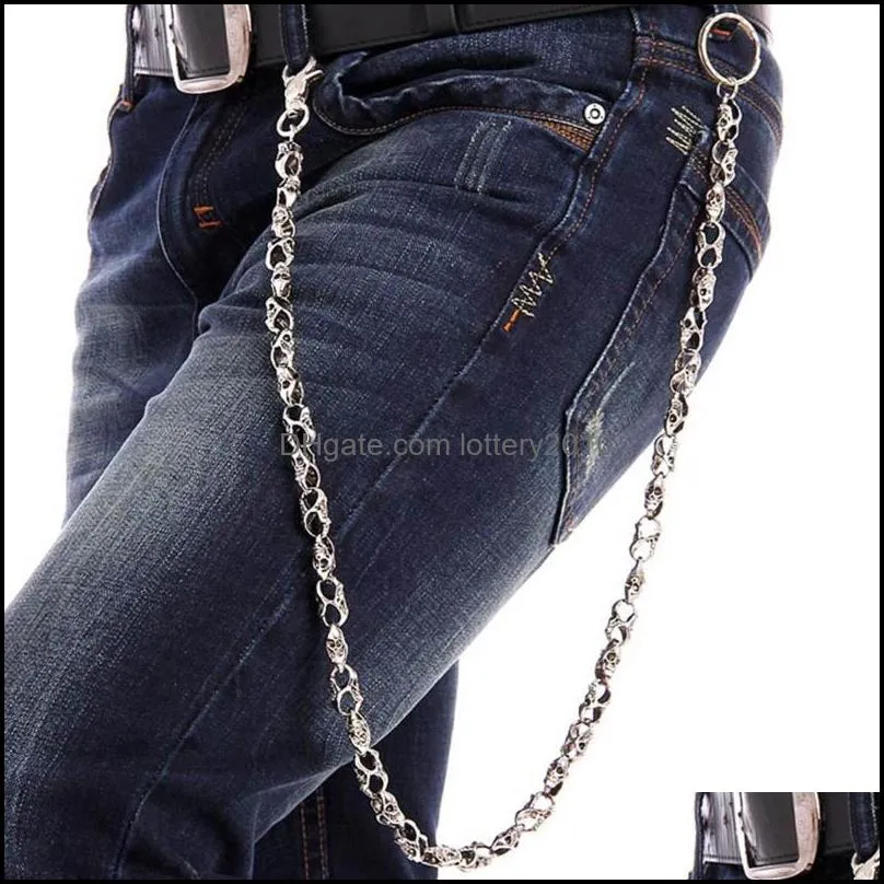 79cm Skull Biker Jean Wallet Chains Silver Ghost Rock Punk Hip- Metal Keychain Key Pant Chain Fashion Men Jewelry 20201