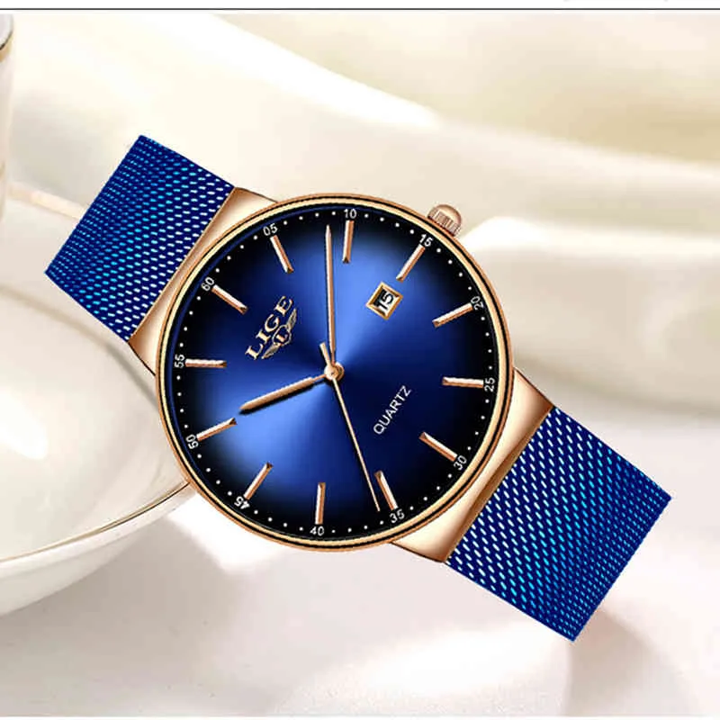 2020 Lige新しいメンズウォッチトップブランドラグジュアリーブルーカモフラージュウォッチスポーツカジュアルステンレススチール防水ドレス腕時計Q0524