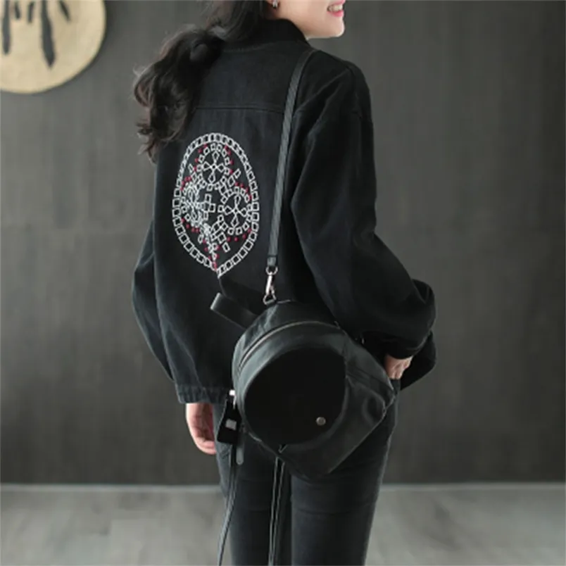 Arrival Spring Autumn Women Long Sleeve Loose Jackets Cotton Back Embroidery Single Breasted Casual Coats Femme M448 210512