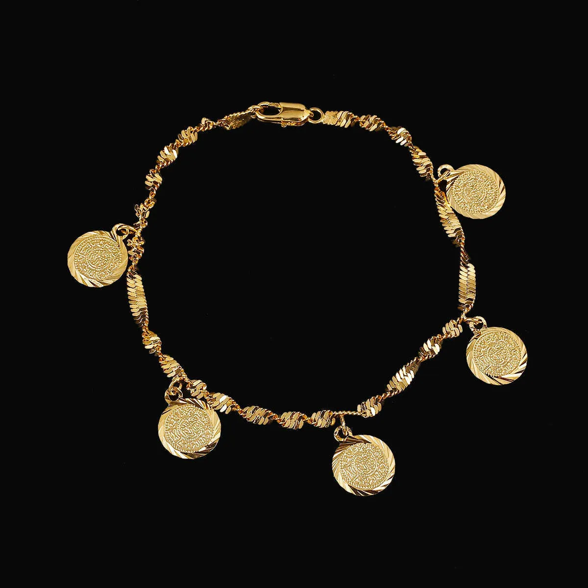 Trendy Money Coin Bracelet Gold Color Islamic Muslim Religious Coins Bracelet Jewelry for Women Men Girls Q0719