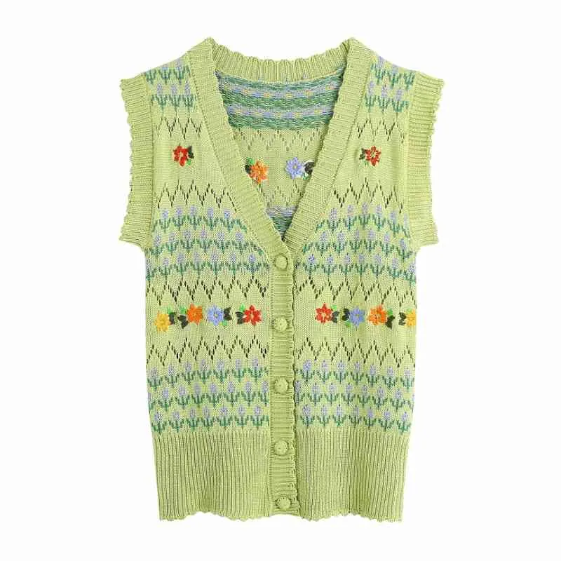 Femmes Fleur Broderie Crochet Tricot Pull Court Gilet Femme V Col Pull Casual Lady Slim Tops SW1216 210430