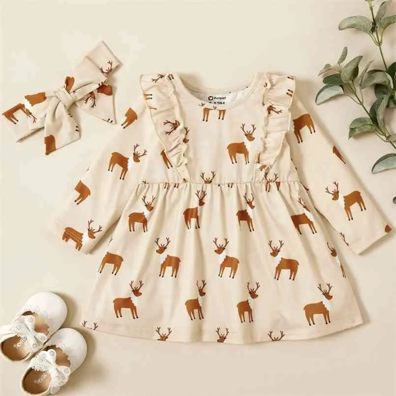 Lente en herfst babymeisje eland zoete jurk voor kleding 210528