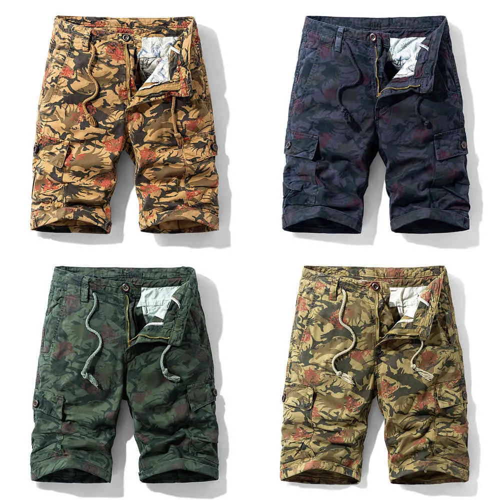 Men's Summer Shorts Camouflage Military Cargo Shorts Men Plus Size Casual Cotton Pants Knee Length Streetwear Shorts Trousers X0628
