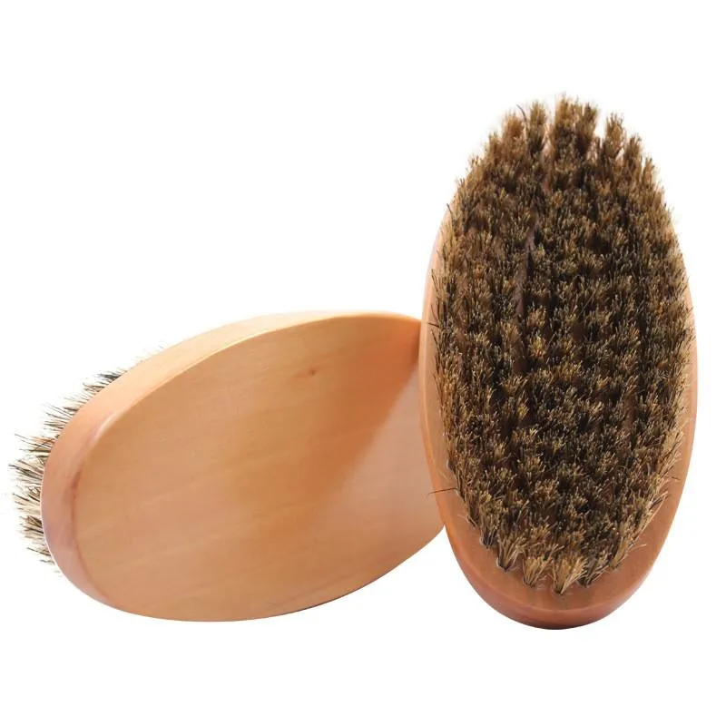 Boar Bristle Hair Beard Brush Hard Round Wood Handle Anti-static Boar Comb Hairdressing Tool For Men Beard Trim 