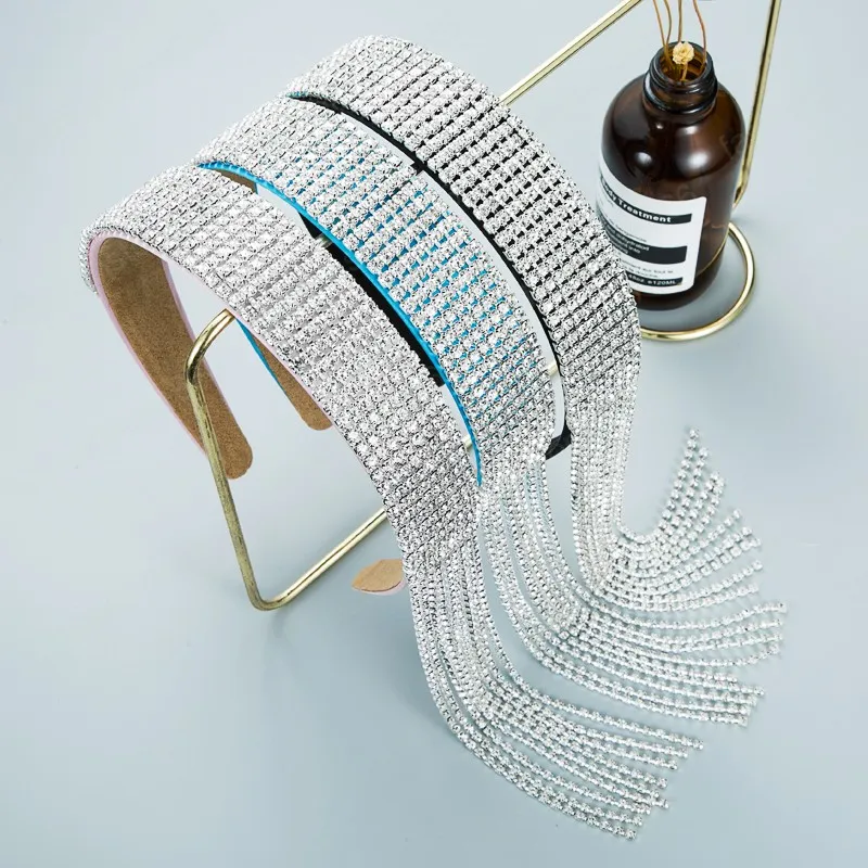 Koreanisches volles Strass-Stirnband für Frau, luxuriöser glitzernder Kristall-Perlen-langes Quasten-Haarband, Braut-Haarschmuck
