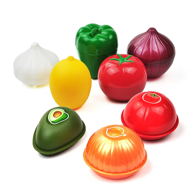 Leuke Keuken Groente Vruchten Geclassificeerd Crisper Voedsel Containers Uien Citroen Tomaten Groene Peper Gevormd Plastic Verse Opbergdoos Case