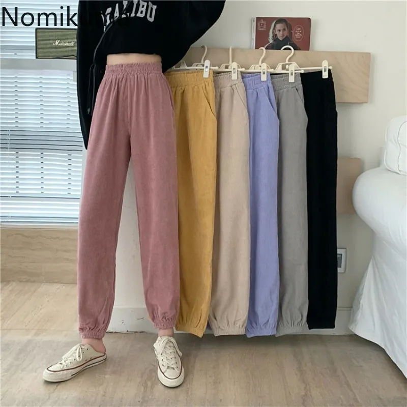 Nomikuma corduroy harem byxor höst ny stretch hög midja kvinnor byxor kausal solid långa byxor mujer pantalones 6c633 210427