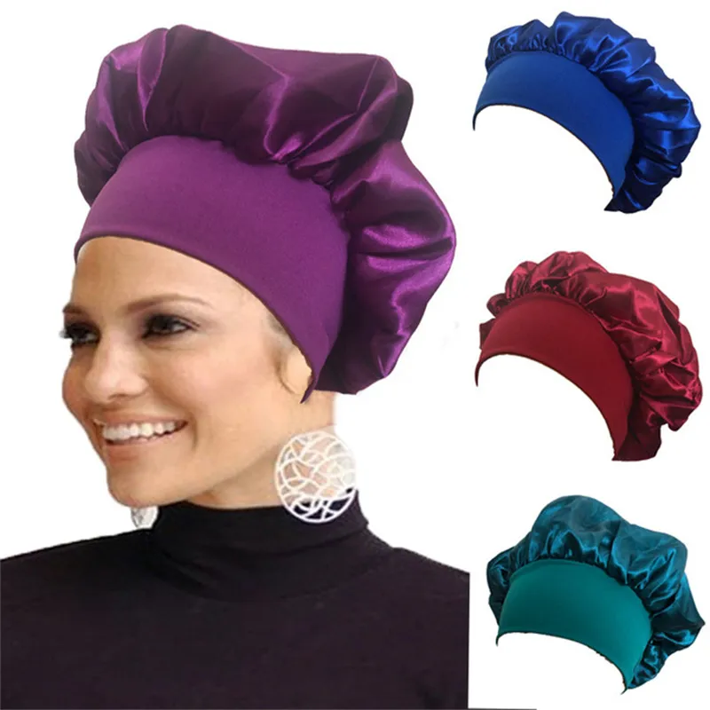 Bonnet de nuit en Satin couverture de soin des cheveux Turban large bande couvre-chef élastique Bonnet bonnet bonnet de nuit bonnet de nuit enveloppement de la tête